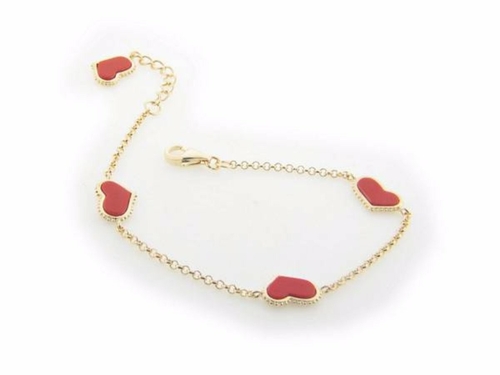 Fronay 762113C 7 & 1 in. Four Coral Hearts Charms Bracelet in Vermeil 