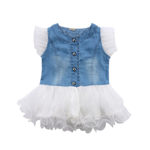 New Newborn Baby Girl Denim Shirt Tutu Tulle