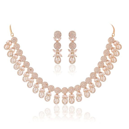 Rose Gold Plated Traditional Jewellery Set with Earring for