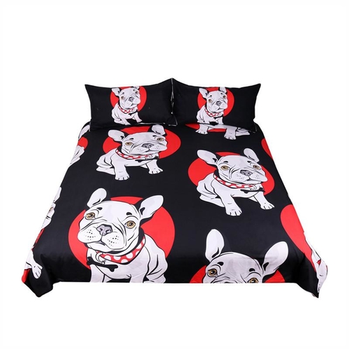 Bulldog Bedding Set Black and Red Quilt Cover With