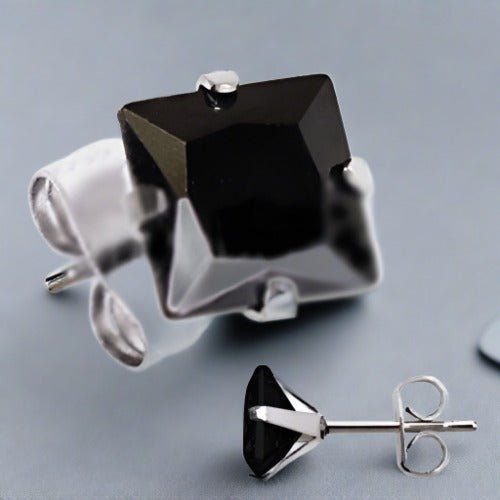 Pair of 316L Stainless Steel Black Princess Cut CZ Stud Earrings