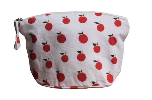 Red Apple Printed Canvas Ladies And Girls Travel And Cosmetic Pouch