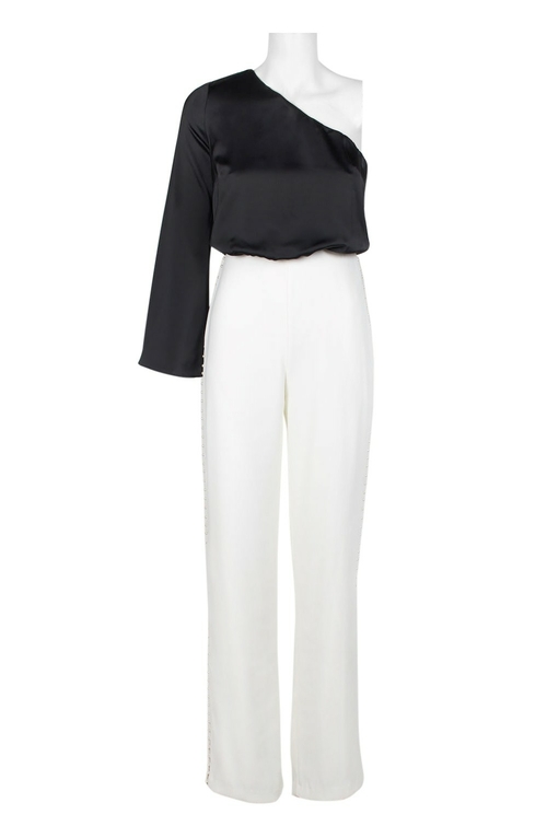 Aidan by Aidan Mattox One Shoulder Long Sleeve Blouson Zipper Back