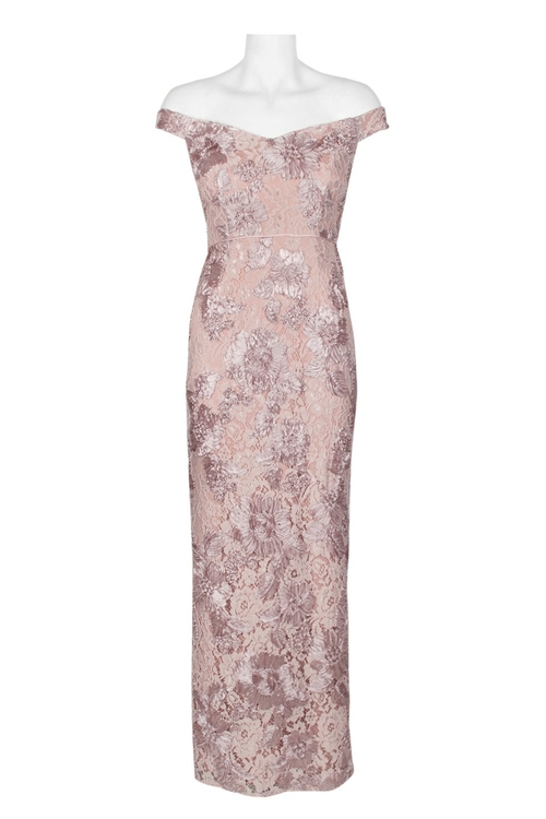 Aidan Mattox Off Shoulder Bodycon Zipper Back Floral Embellished Lace