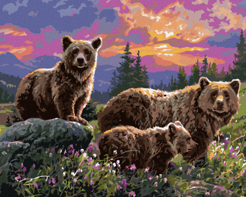 Paint by Numbers - BEAR WITH CUBS AND SUNSET (ABRAHAM HUNTER)