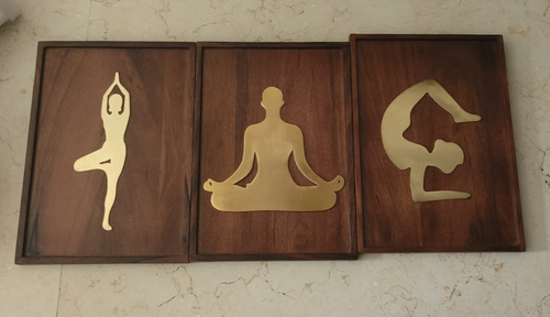 Yoga Wall Frames Pack of 3  (Gold and Brown)