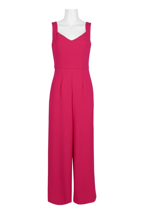 Donna Ricco V-Neck Sleeveless Zipper Back Pockets Solid Crepe Jumpsuit