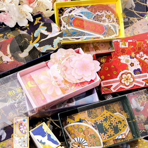 45PCS/PACK Crane Sakura Gold Sticker Marker