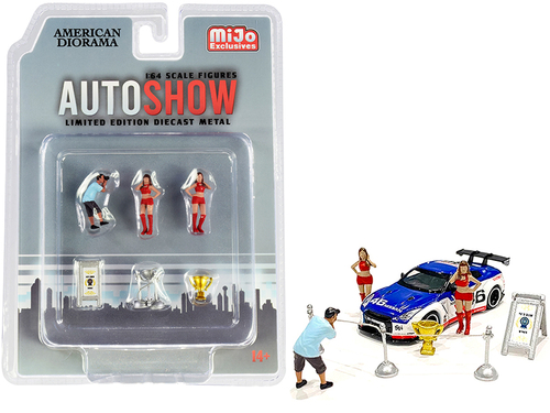 \Auto Show\" Diecast Set of 6 pieces (3 Figurines and 3 Accessories)