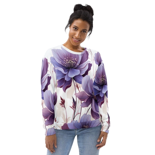 Graphic Sweatshirt for Women Purple Botanical Blooms 3
