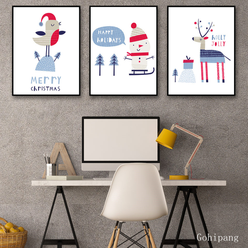 Nordic Cartoon Christmas Tree Hat Snowman Deer Art