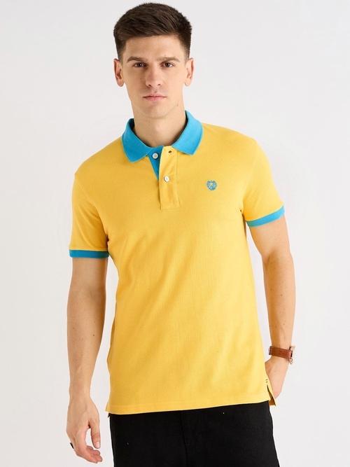 Men's Printed Pure Cotton Polo T-Shirt  (Color Yellow & Sky Blue)
