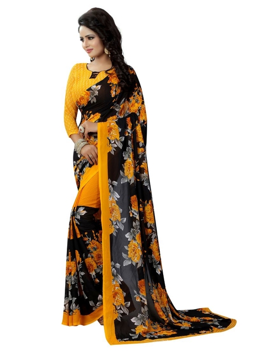 Generic Women's Georgette Saree(Yellow, 5.5-6mtrs)