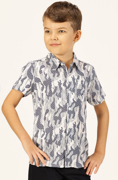 Boys Premium Spread Collar Abstract Printed Cotton Casual Shirt (Color