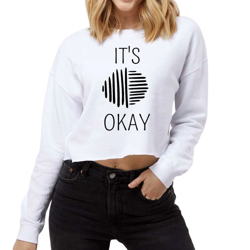 Womens Cropped Graphic Sweatshirt - Say it Soul - its Okay - Black Lin