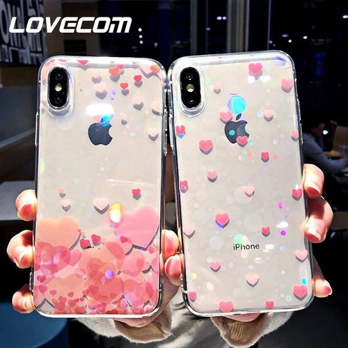 Pink Love Heart Transparent Phone Case