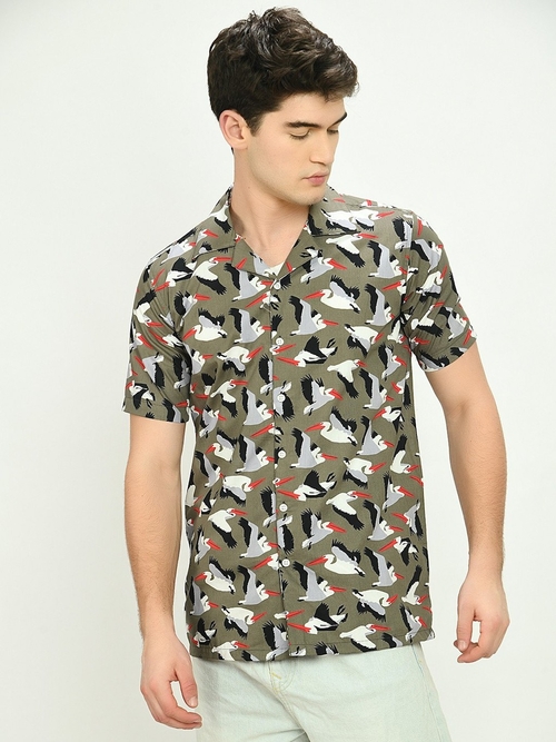 Flying Birds Printed Casual Shirt (Size-S) (Color-DARK GREY)
