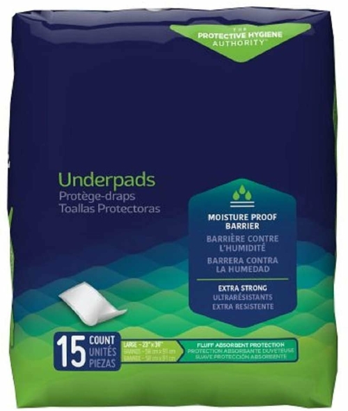 Breathable Fluid Control Underpads 23" x 36". Pack of 150 Durable