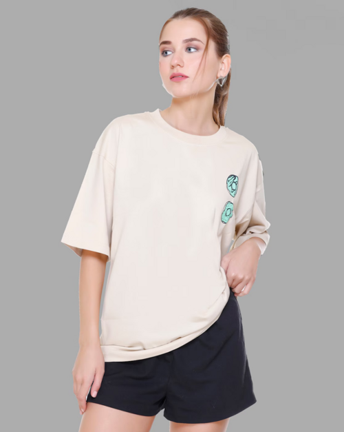 Women Graphic Print Loose Fit Round-Neck T-Shirt (SIZE-L)