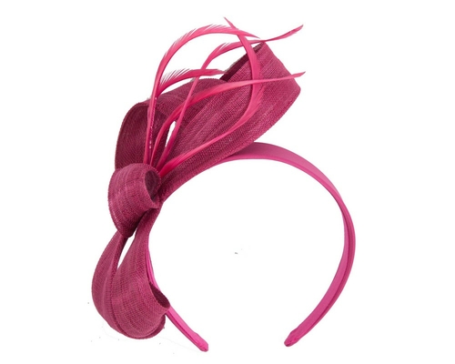 Fuchsia abaca loops and feathers racing fascinator