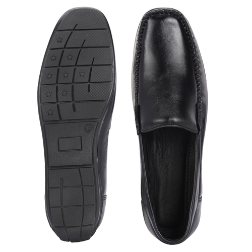 Square-Toe Textured Slip-On Shoes (Size-6) (Color-BLACK)