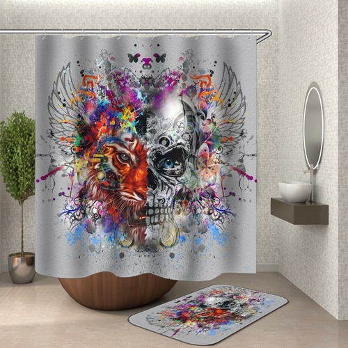 Crazy Colorful Mix Skull And Tiger Shower Curtain