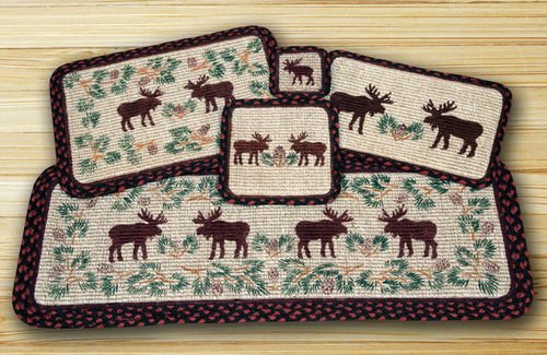 Earth Rugs 87-019MP Wicker Weave Table Runner Rug- Moose and Pinecone