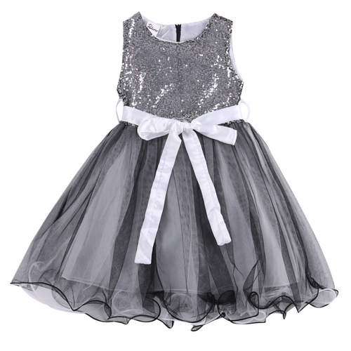 Grey Fashion Sequins Baby Girls Dress Party