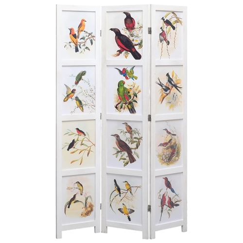 3-Panel Room Divider White 41.3"x64.7" Bird