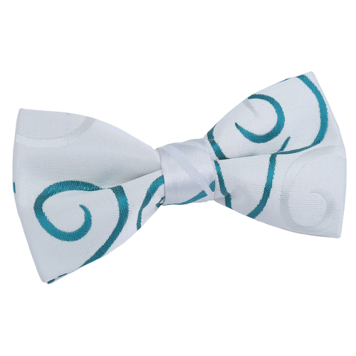 Scroll Pre-Tied Bow Tie - Silver & Teal