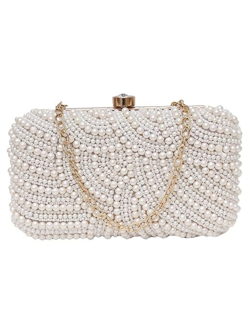 Women's Hand Embroidery Box Clutch Bag (Size-18x5x10cm) (Color-WHITE)