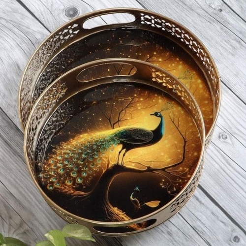 Black Peacock Set of Trays | Set of 2