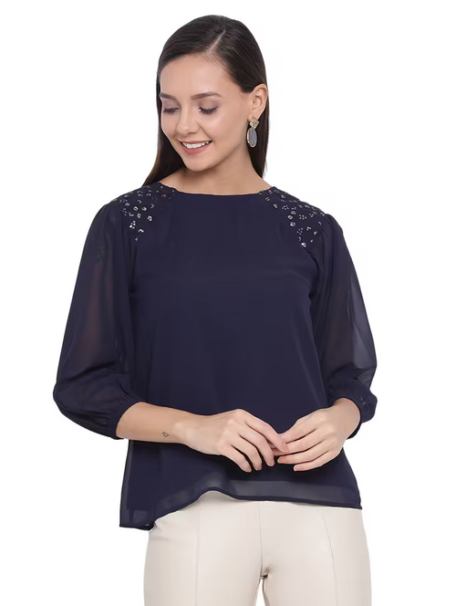 Women'S A Line Round Neck Top (Size-M) (Color-Purple)
