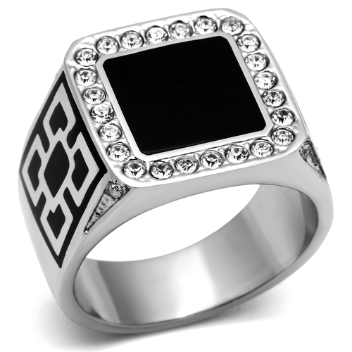 Men High Polished Stainless Steel Ring with Top Grade Crystal in Clear