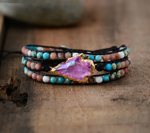 New Wrap Bracelet Natural Stones Gilded Arrowhead