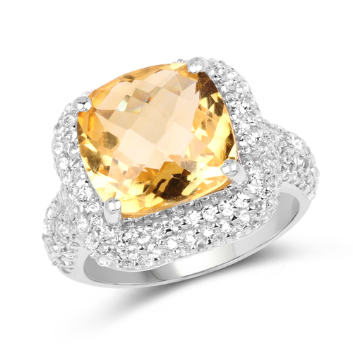 7.95 Carat Genuine Citrine and White Topaz .925 Sterling Silver Ring