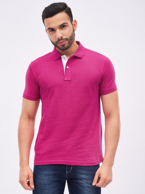 Men's Pure Cotton Polo T-Shirt  Dark Pink) (Size L)