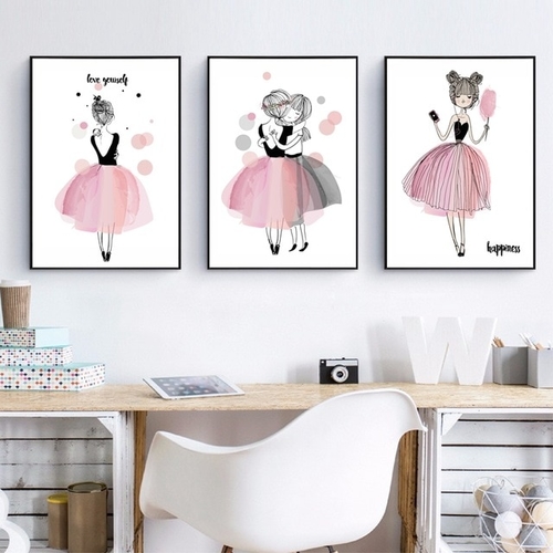 Cute Cartoon Girl Canvas Art Print Poster Kids
