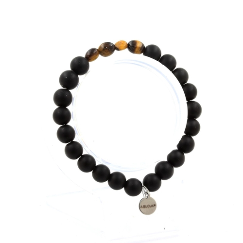Tiger's Eye from South Africa + Matte black Onyx Bracelet 8 mm Beads.