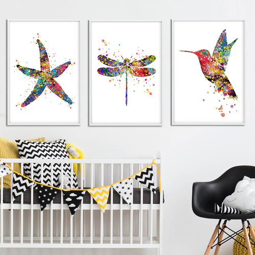 Watercolor Starfish  Bird Wall Art Canvas