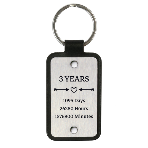 Leather keychain with stainless steel plate – 3 Years Together