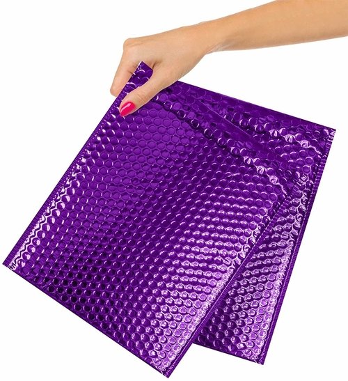 Metallic Purple Bubble Mailers 8 x 11, Poly Padded Envelopes Pack of