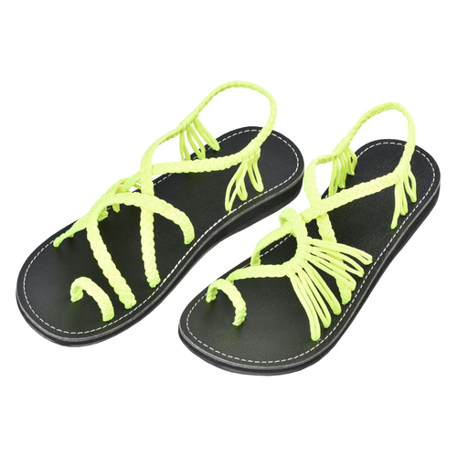 Markerandhands Handwoven Rope Flat Sandals For Women Tour Neon size 5