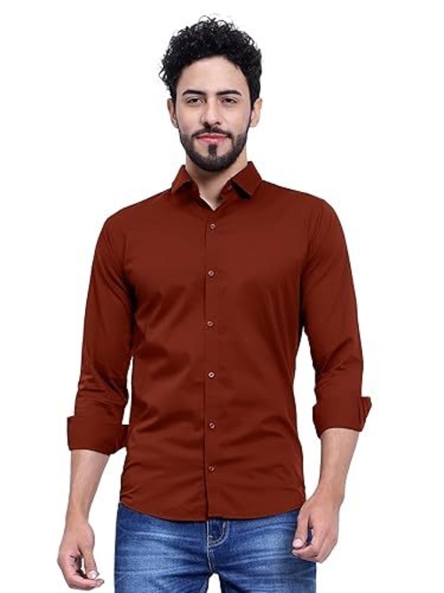 Solid Regular Fit Cotton Casual Shirt with Spread Collar & Full
