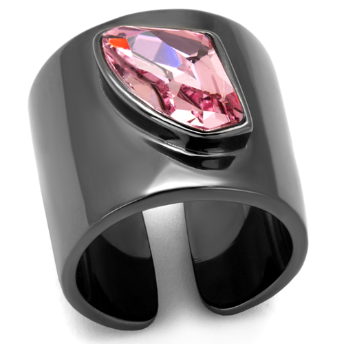 Women IP Light Black Stainless Steel Ring with Top Grade Crystal in Li
