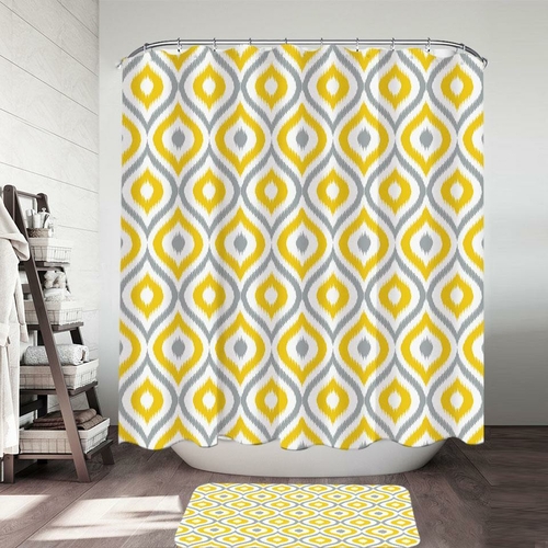 Yellow and Grey Moroccan Style Shower Curtain