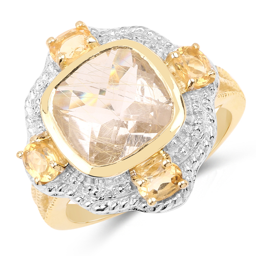 14K Yellow Gold Plated 4.07 Carat Genuine Golden Rutile and Citrine