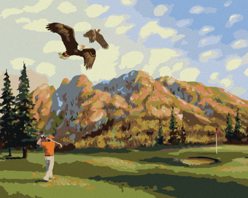 Zuty - Paint by Numbers - GOLFER AND EAGLE (D. RUSTY RUST), 40x50 cm