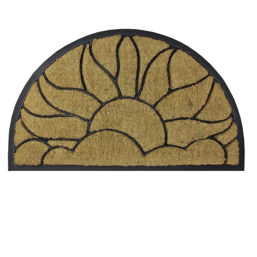 Brown and Black Sunflower Half Round Coir Doormat with Rubber Backing