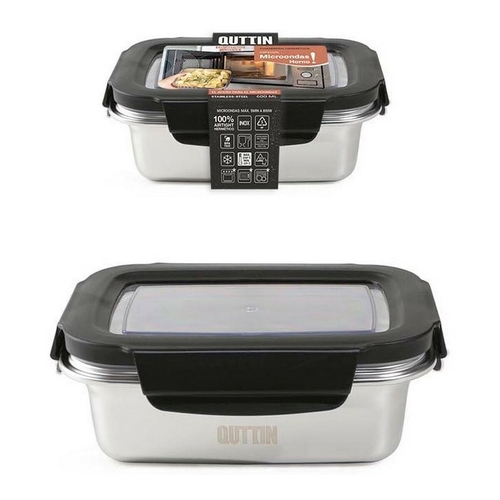 Hermetic Lunch Box Quttin Rectangular Silver Stainless steel 17 x 12,5